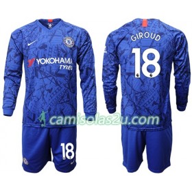 Camisolas de Futebol Chelsea Giroud 18 Criança Equipamento Principal 2019/20 Manga Comprida